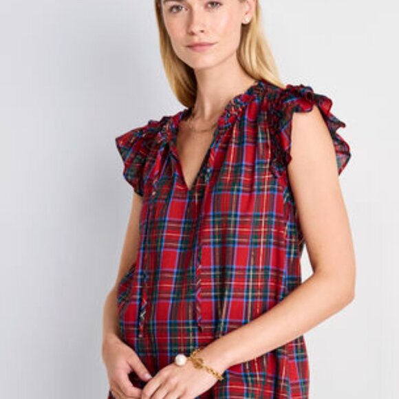 Vineyard Vines | Plaid Ruffle Sleeve Top | Size M - Picture 2 of 5